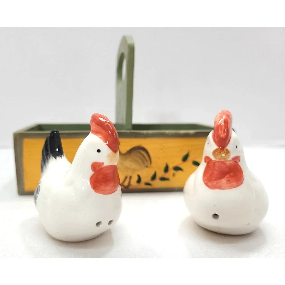 Vintage Hen Salt and Pepper Shakers In a Coop‎ Farmhouse Cottagecore